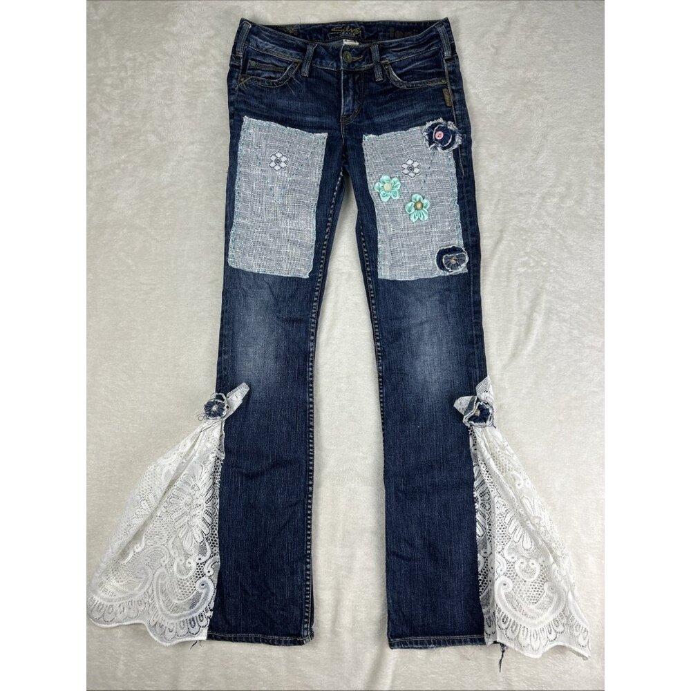 Silver Jeans Toni Women’s 27 Custom Lace Flower Modified Hippie Boho Floral